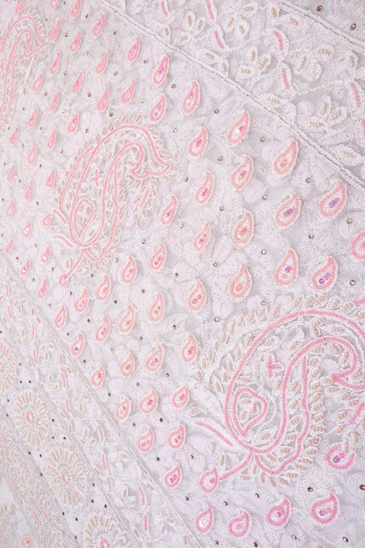 Ada Hand Embroidered White Net Lucknowi Chikankari Saree/Blouse With Pearl Work A1156