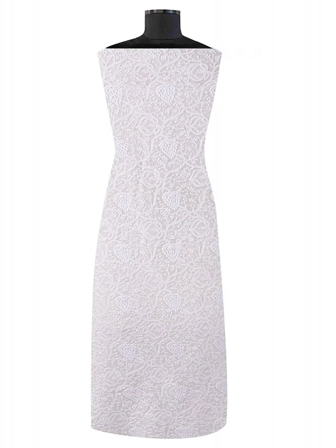 Ada Hand Embroidered Cream Pure Georgette Lucknowi Chikankari Unstitched Kurta Piece A21476