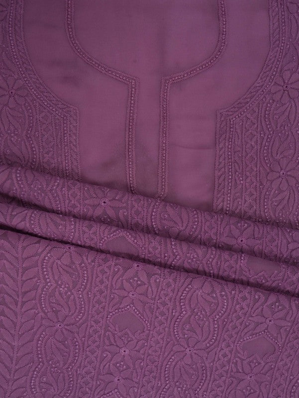 Ada Hand Embroidered Opera Mauve Georgette Lucknowi Chikan Unstitched Kurta Piece A497737