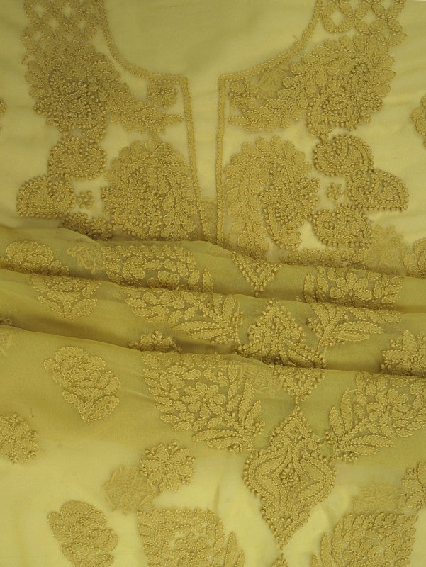 Ada Hand Embroidered Chartreuse Green Georgette Lucknowi Chikankari Unstitched Suit Piece A211227