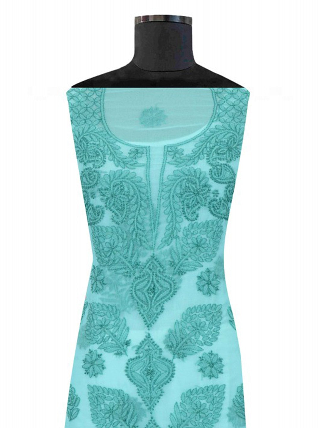 Ada Hand Embroidered Sea Green Georgette Lucknowi Chikan Unstitched Suit Piece A211223