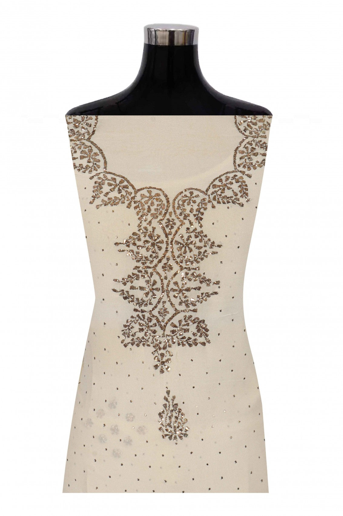 Ada Hand Embroidered Off White Georgette Lucknowi Chikankari Unstitched Kurta Piece With Muqaish Work A514890