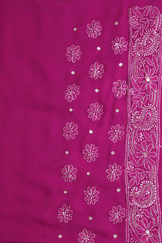Ada Hand Embroidered Magenta Pure Georgette Lucknowi Chikankari Saree/Blouse With Mirror Work A547583