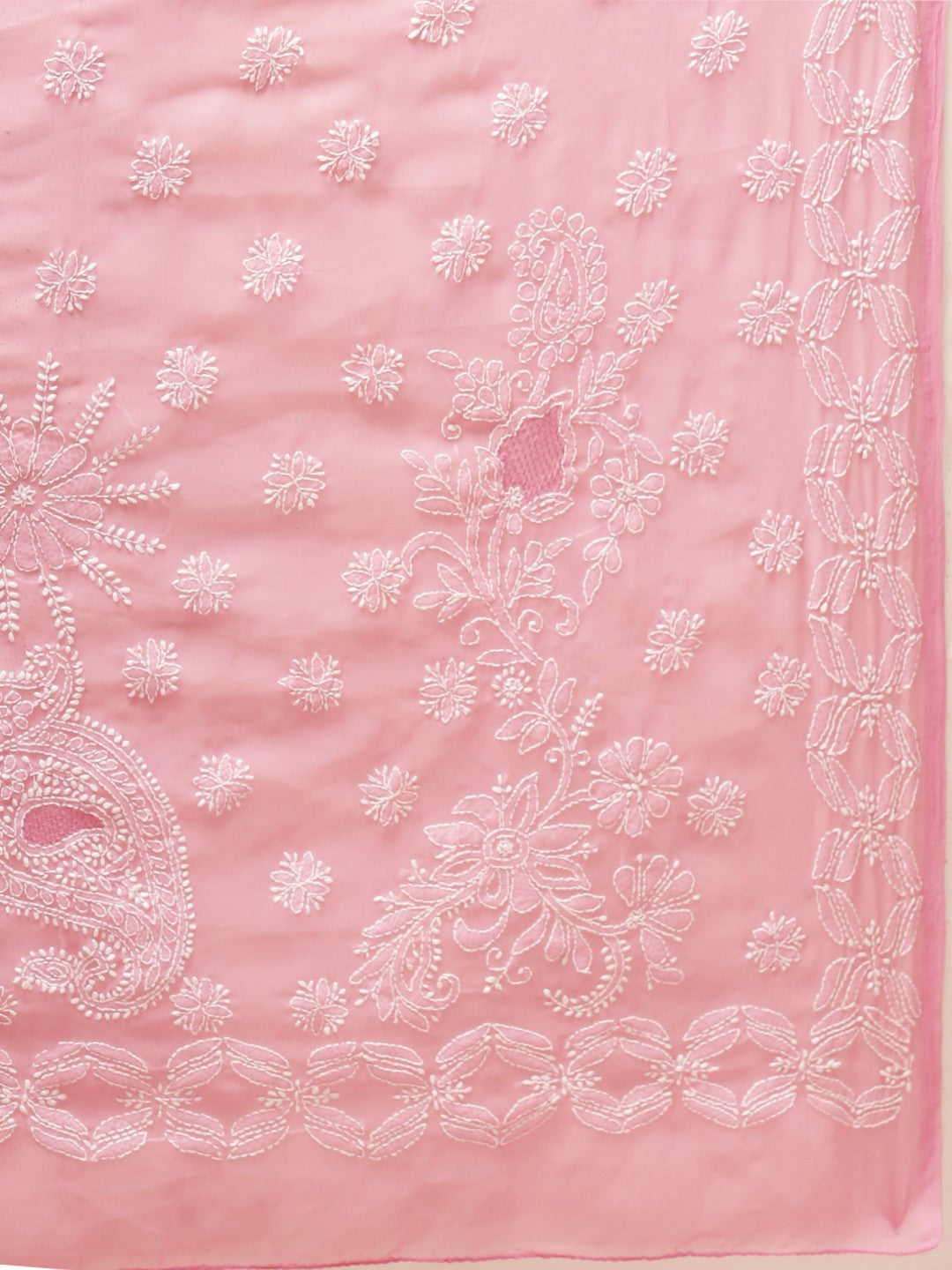 Ada Hand Embroidered Onion Pink Faux Georgette Lucknow Chikankari Saree with Blouse A204743