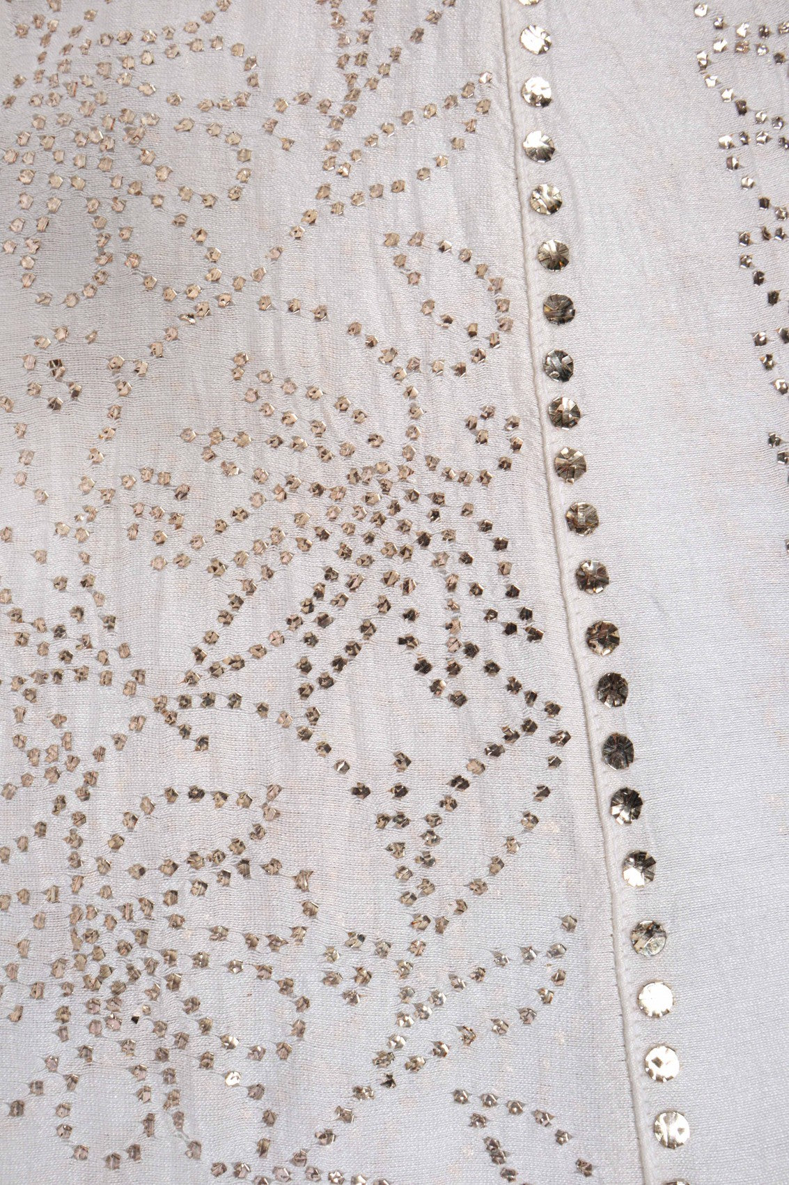 Ada Hand Embroidered Cream Chanderi Lucknowi Chikankari Semi-Stitched Anarkali Kurta Dupatta Set With Muqaish Work 01A162494