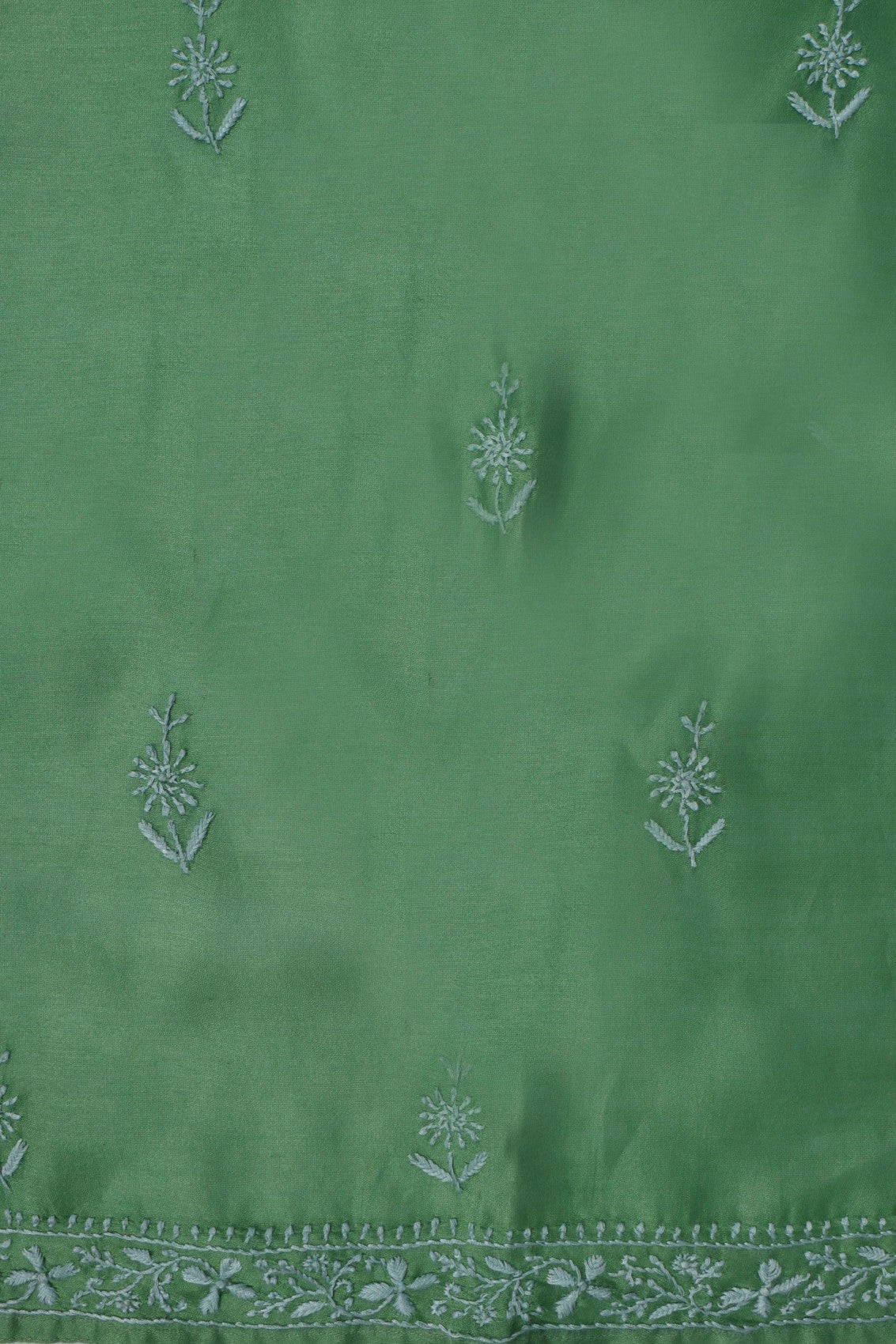 Ada Hand Embroidered Pickle Green Chanderi Lucknowi Chikankari Semi-stitched Kurta Dupatta Set With Zari Work 01A129514