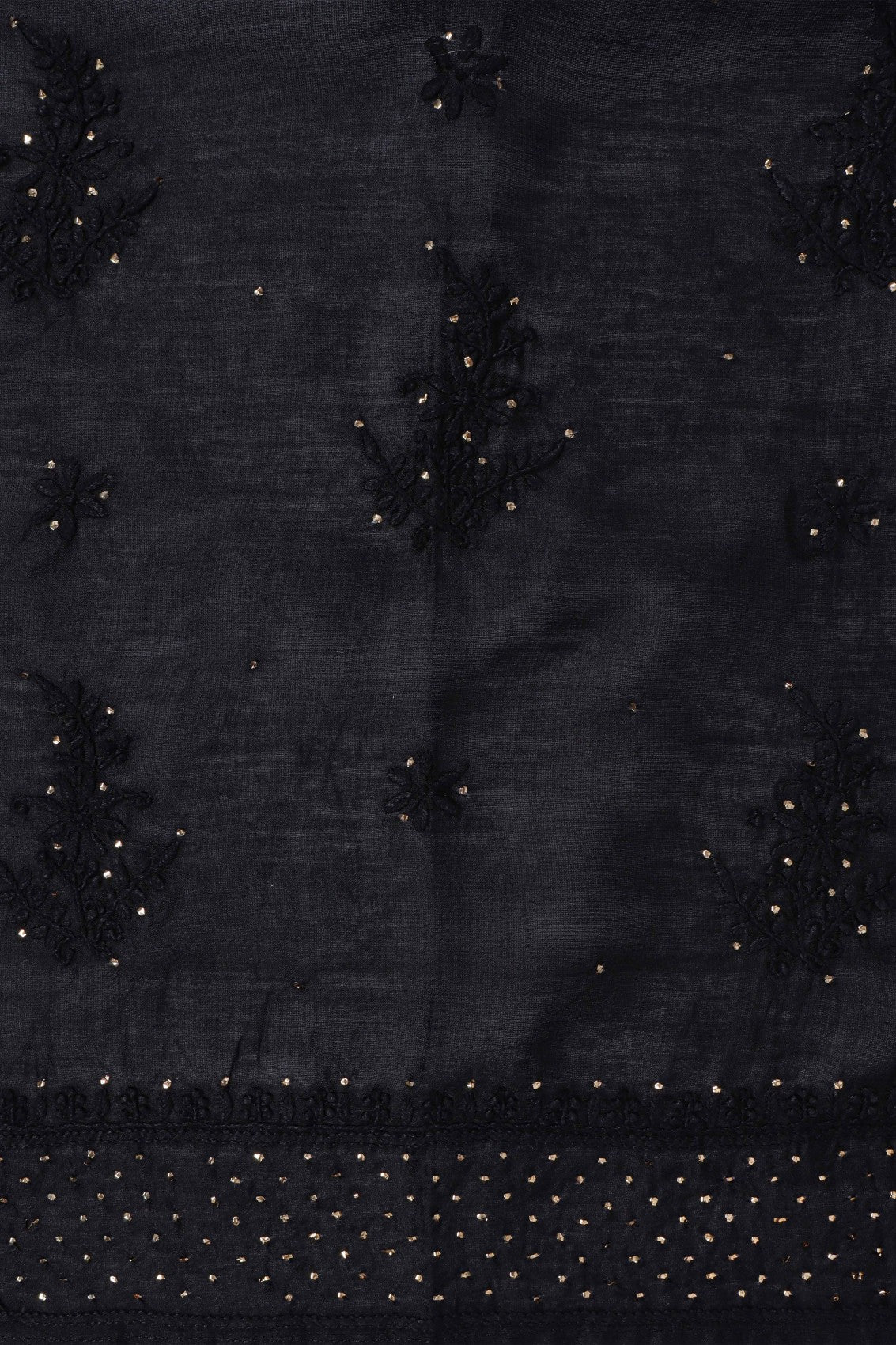 Ada Hand Embroidered Black Chanderi Lucknowi Chikankari Semi-Stitched Anarkali Kurta Piece With Muqaish Work A595347