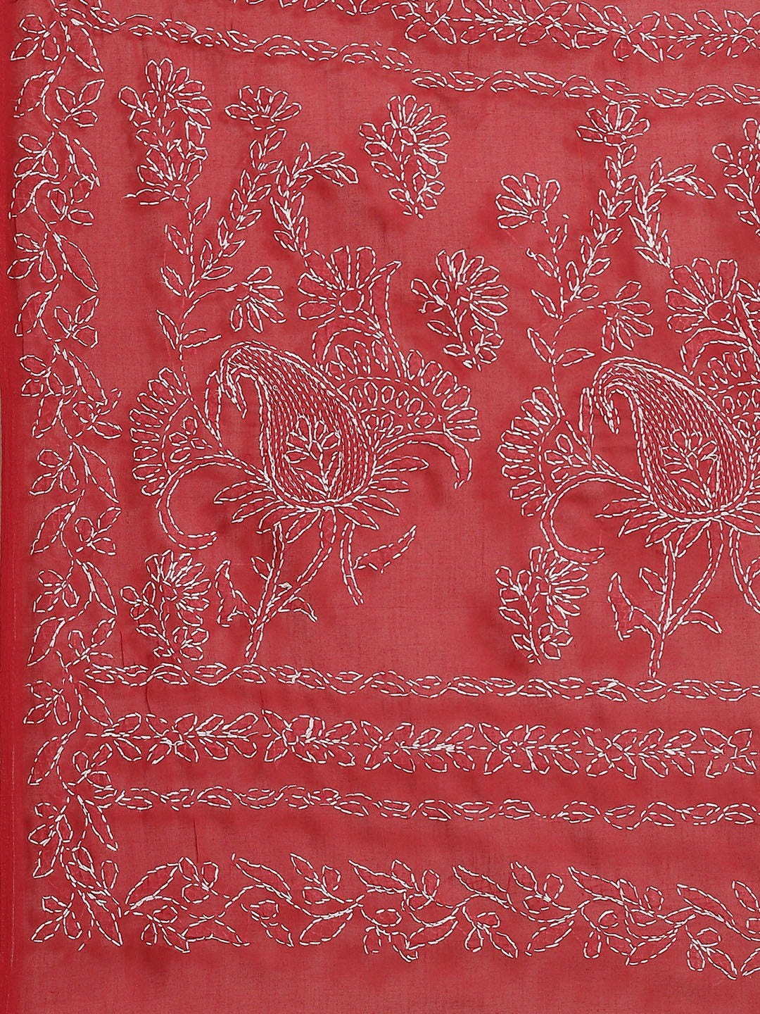 Ada Hand Embroidered Maroon Cotton Lucknow Chikan Saree With Blouse- A311131