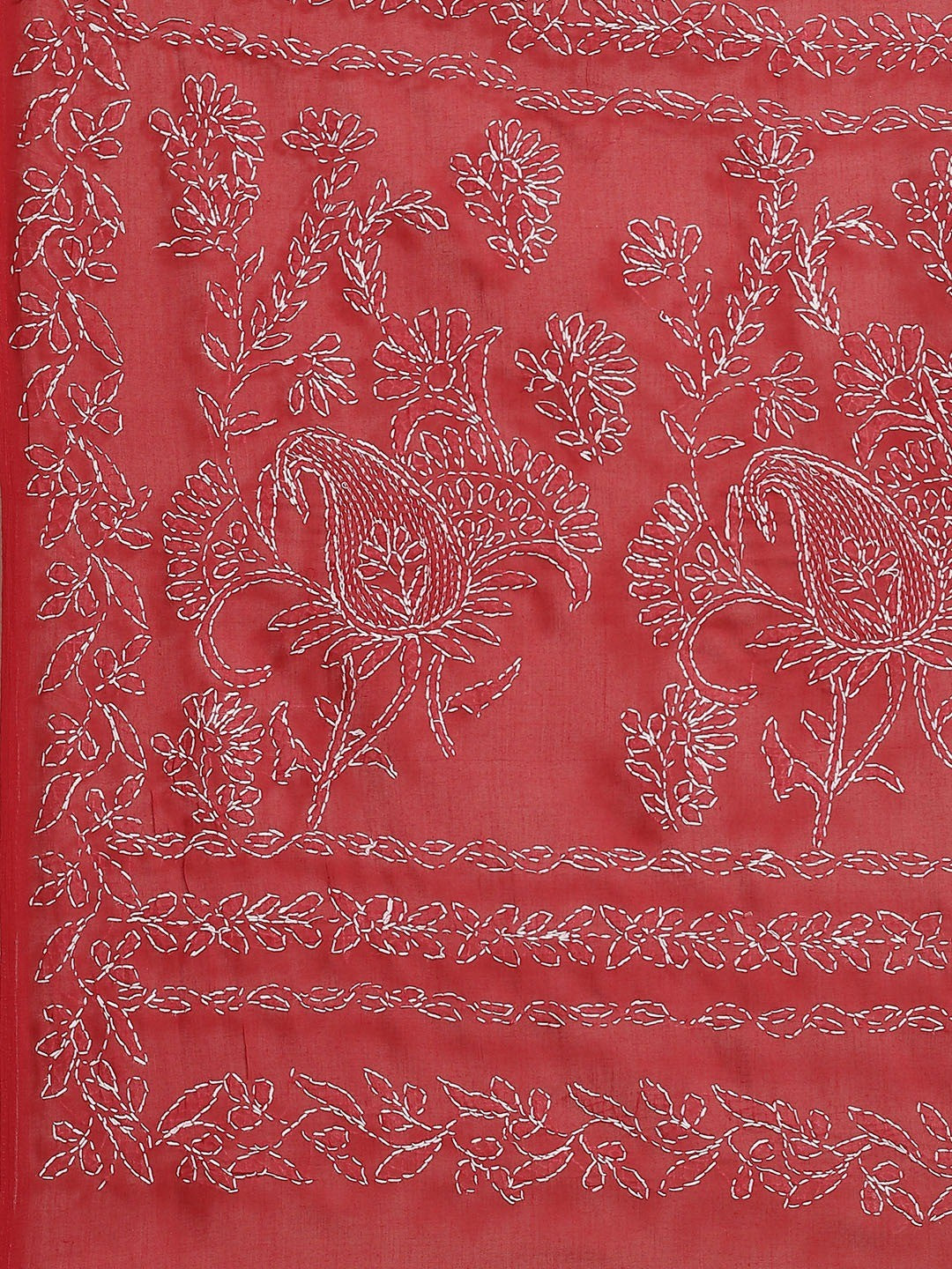 Ada Hand Embroidered Maroon Cotton Lucknow Chikan Saree With Blouse- A311131