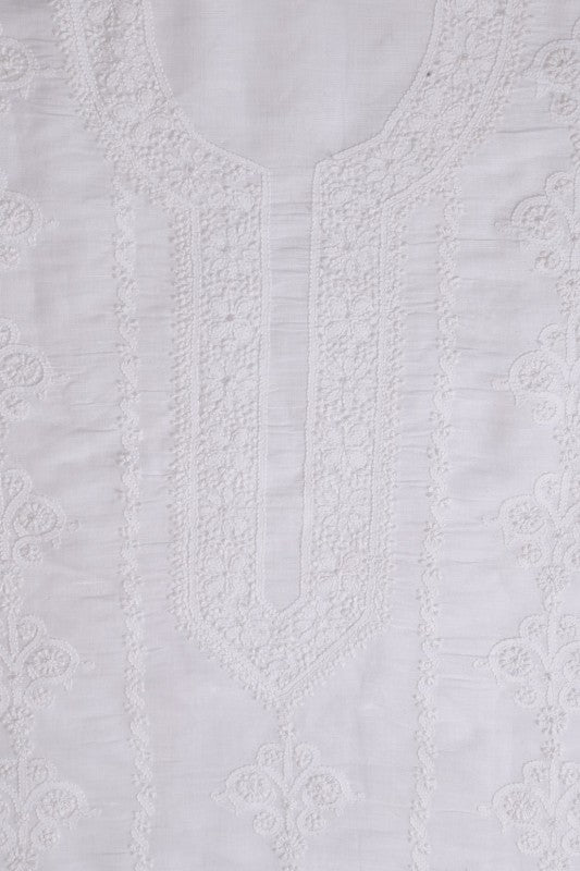 Ada Hand Embroidered White Cotton Lucknowi Chikankari Men's Kurta Piece A617080