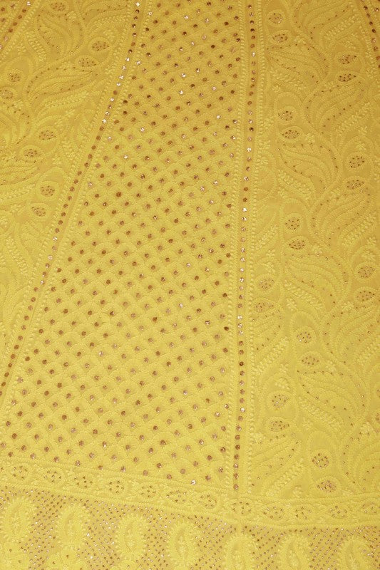 Ada Hand Embroidered Yellow Pure Georgette Lucknowi Chikankari Lehenga Set with Muqaish Work A578270