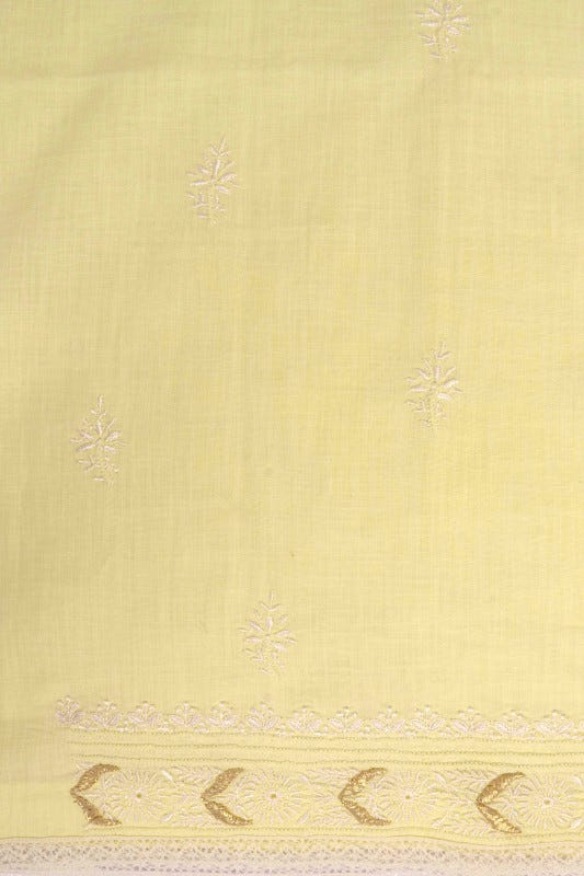 Ada Hand Embroidered Lemon Cotton Lucknowi Chikankari Unstitched Kurta Dupatta Set with Gota Patti Work A251258