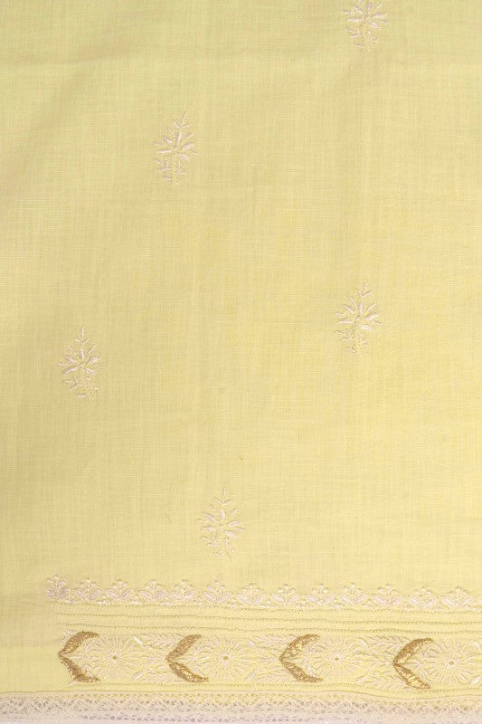 Ada Hand Embroidered Lemon Cotton Lucknowi Chikankari Unstitched Kurta Dupatta Set with Gota Patti Work A251258