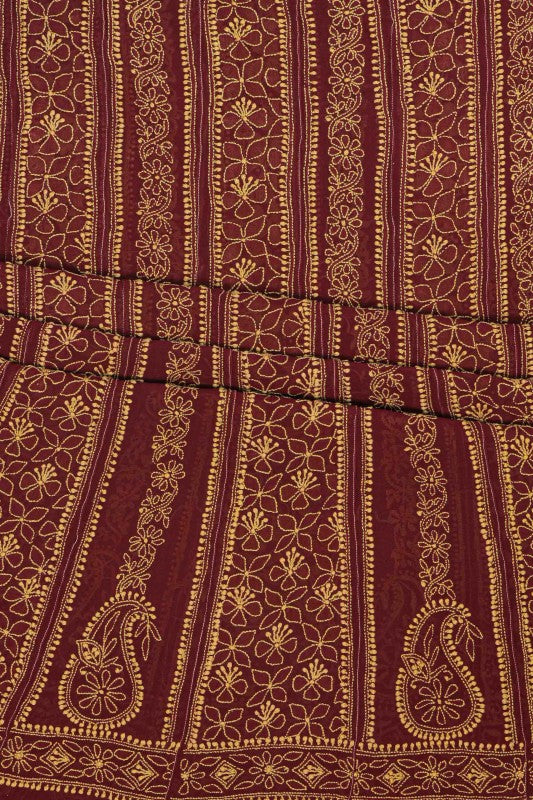 Ada Hand Embroidered Maroon Pure Georgette Lucknowi Chikankari Semi-Stitched Anarkali Set 01A8518