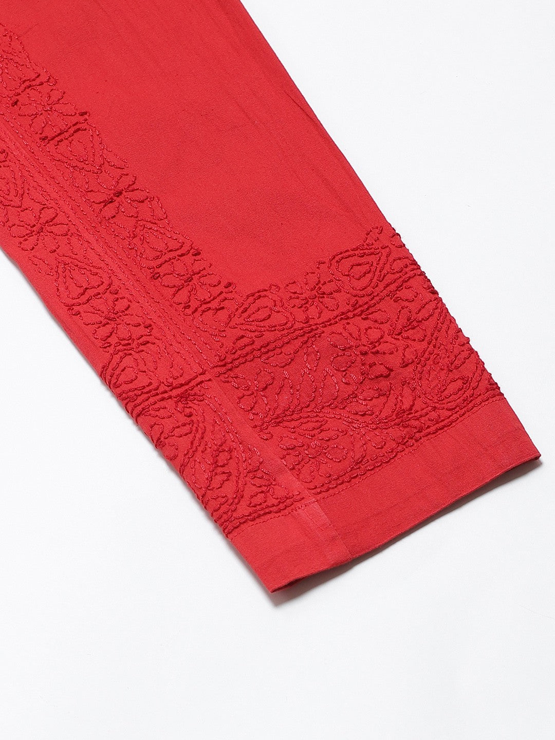 Ada Hand Embroidered Red Cotton Lucknowi Chikankari Trouser A203523