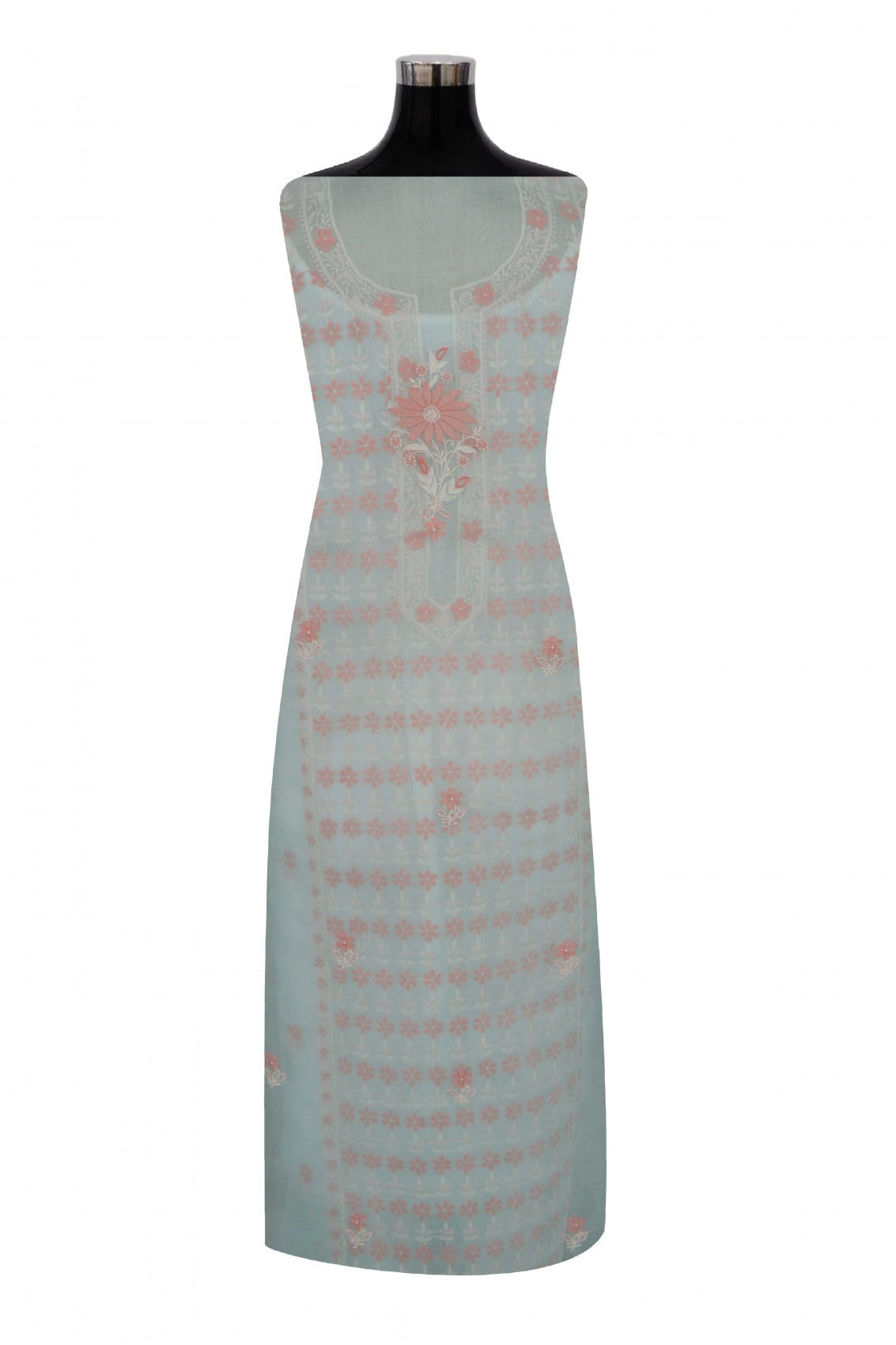 Ada Hand Embroidered Pista Green Organza Lucknowi Chikankari Unstitched Kurta Dupatta Set 01A250933