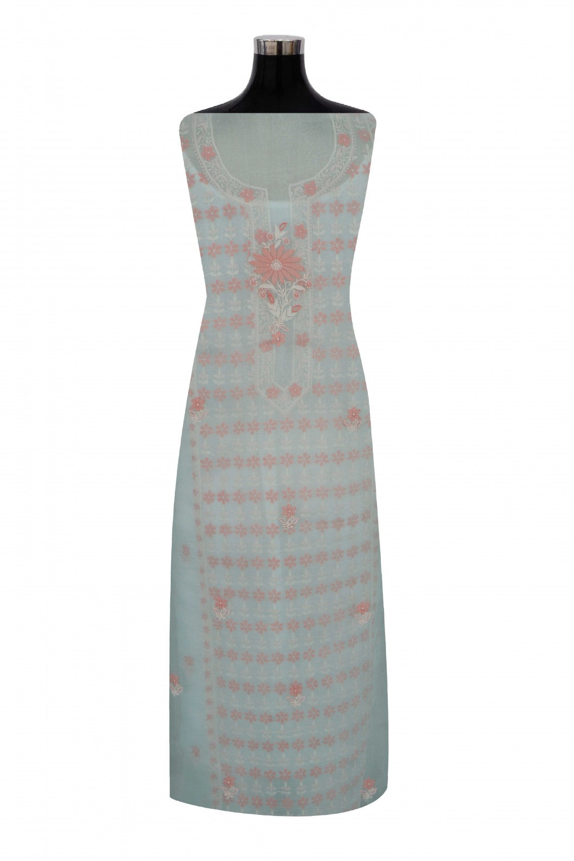 Ada Hand Embroidered Pista Green Organza Lucknowi Chikankari Unstitched Kurta Dupatta Set 01A250933