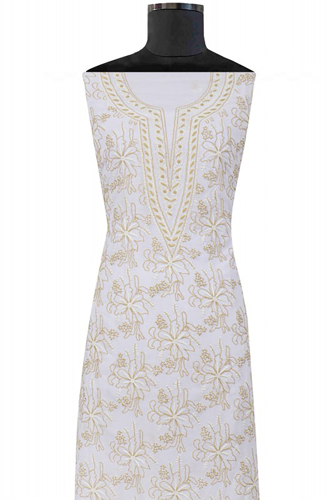 Ada Hand Embroidered White Cotton Lucknowi Chikankari Unstitched Suit Piece A533129