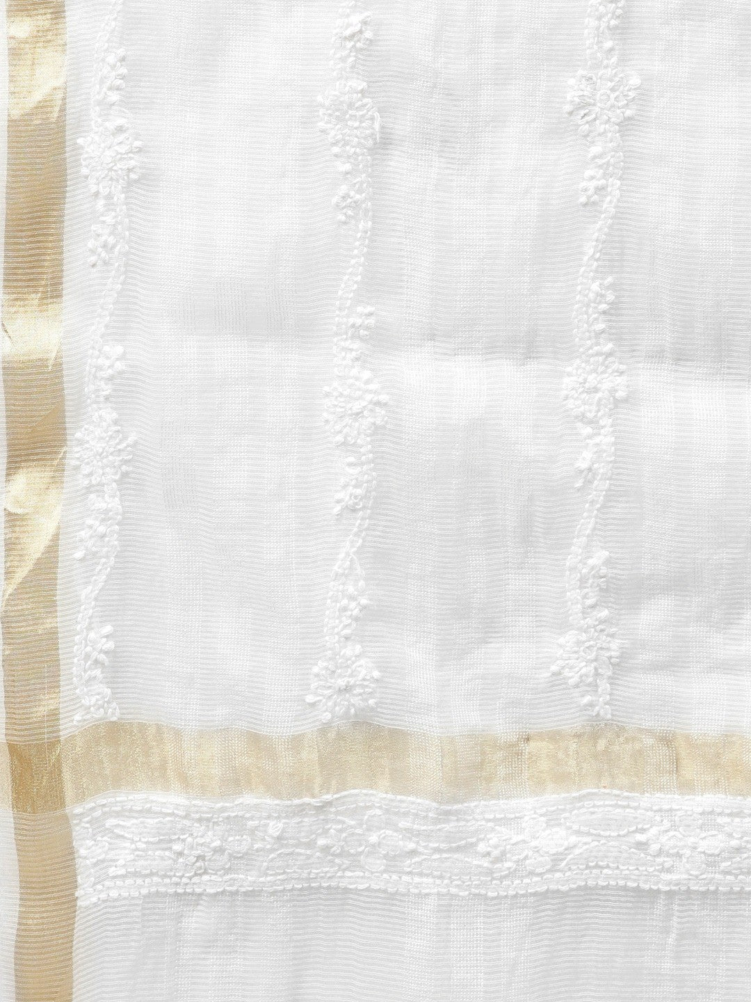 Ada Hand Embroidered White Kota Lucknowi Chikankari Dupatta A511149