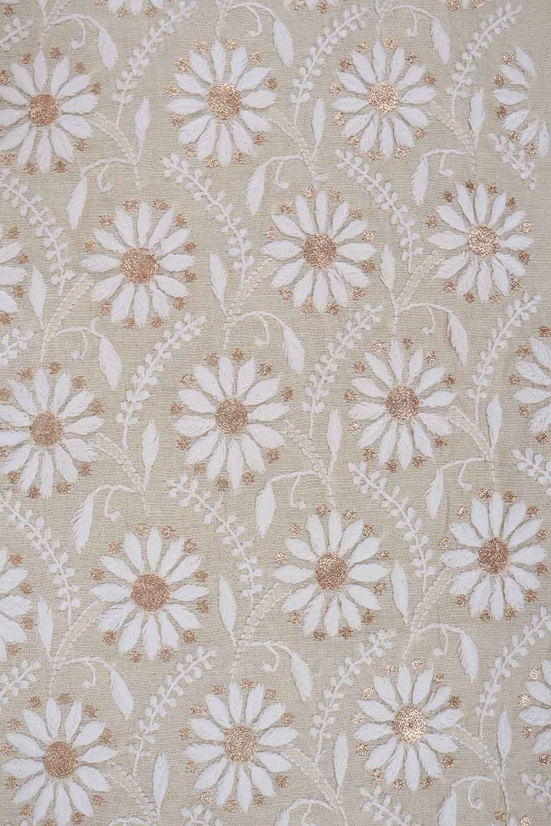 Ada Hand Embroidered Natural Fawn Tissue Lucknowi Chikankari Unstitched Kurta Piece With Zari Work 01A224333