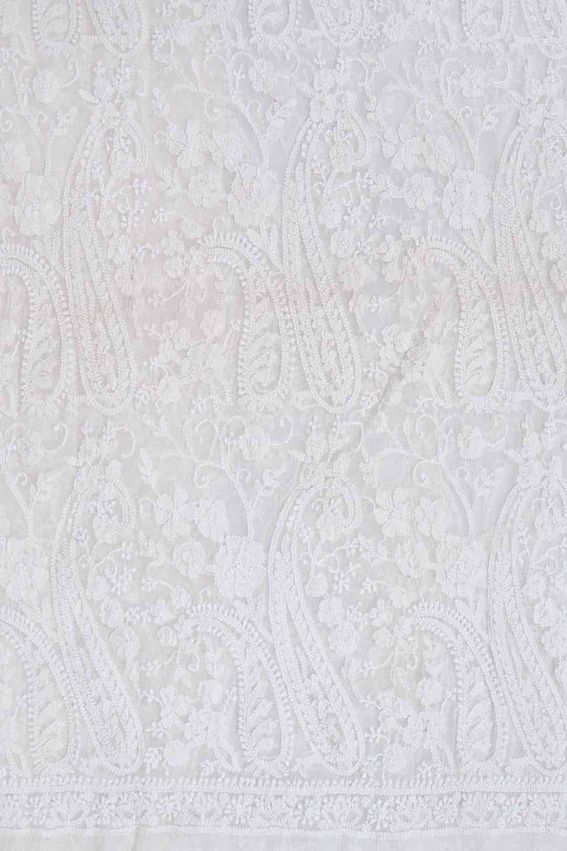 Ada Hand Embroidered White Chiffon Lucknowi Chikankari Unstitched Kurta Piece A94869