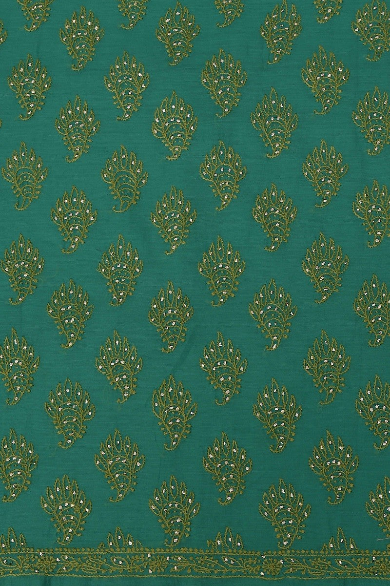 Ada Hand Embroidered Sea Foam Green Chanderi Lucknowi Chikan Unstitched Suit Piece With Muqaish Work–A588563