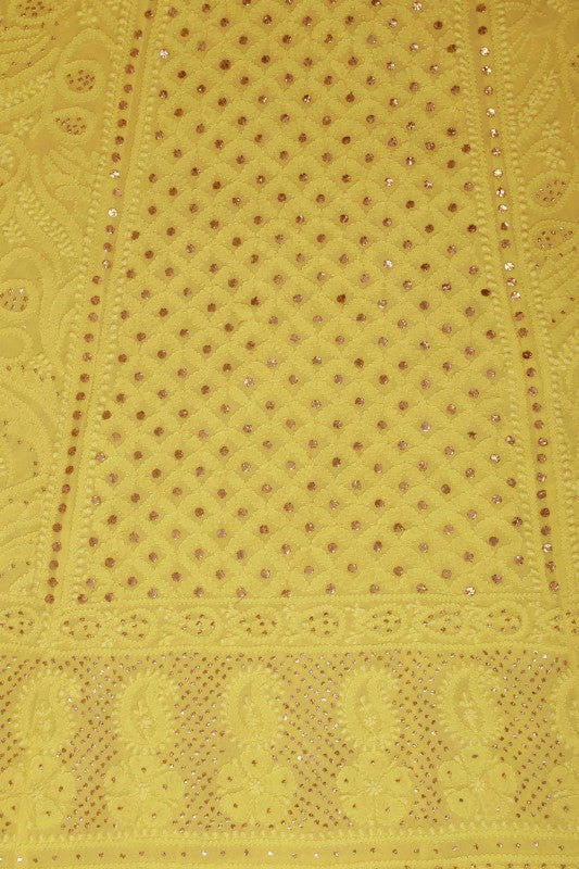 Ada Hand Embroidered Yellow Pure Georgette Lucknowi Chikankari Lehenga Set with Muqaish Work A578270