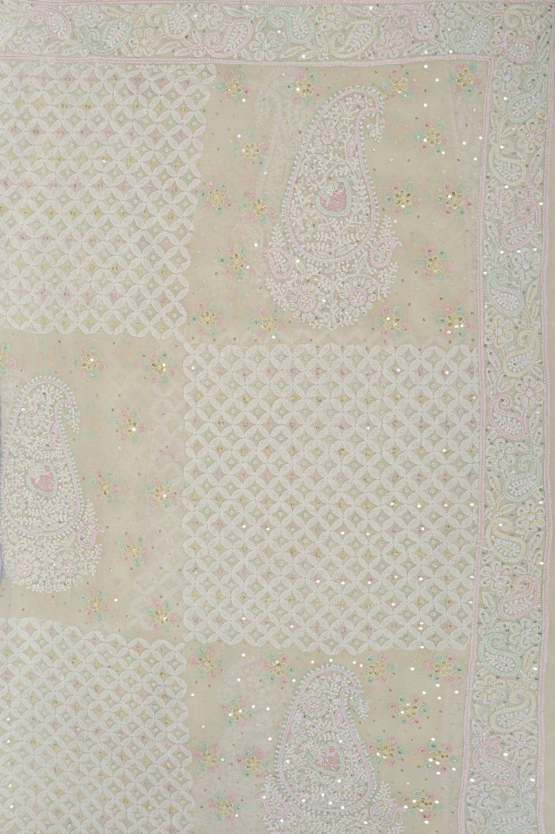 Ada Hand Embroidered Pale Yellow Pure Georgette Lucknowi Chikankari Dupatta With Cutdana Work 01A162505