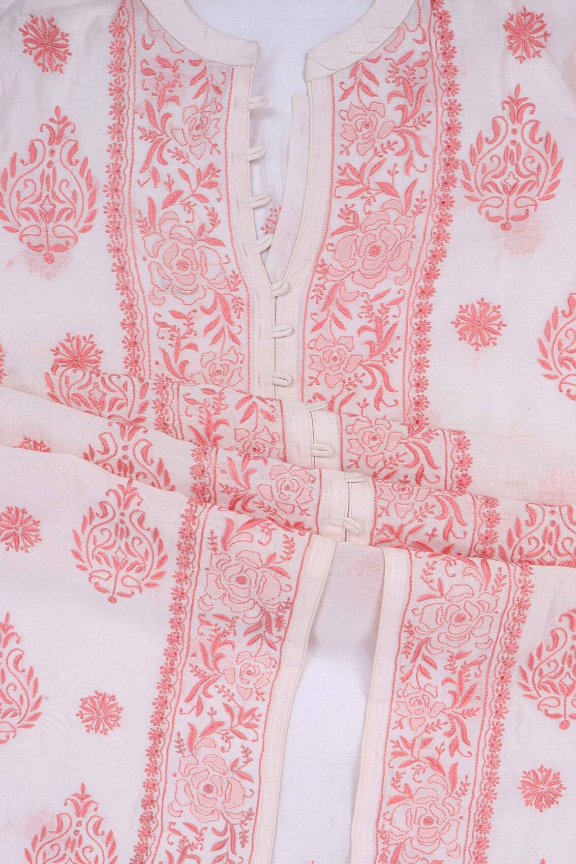 Ada Hand Embroidered Cream Chanderi Lucknowi Chikankari Semi-stitched Kurta Dupatta Set A497295