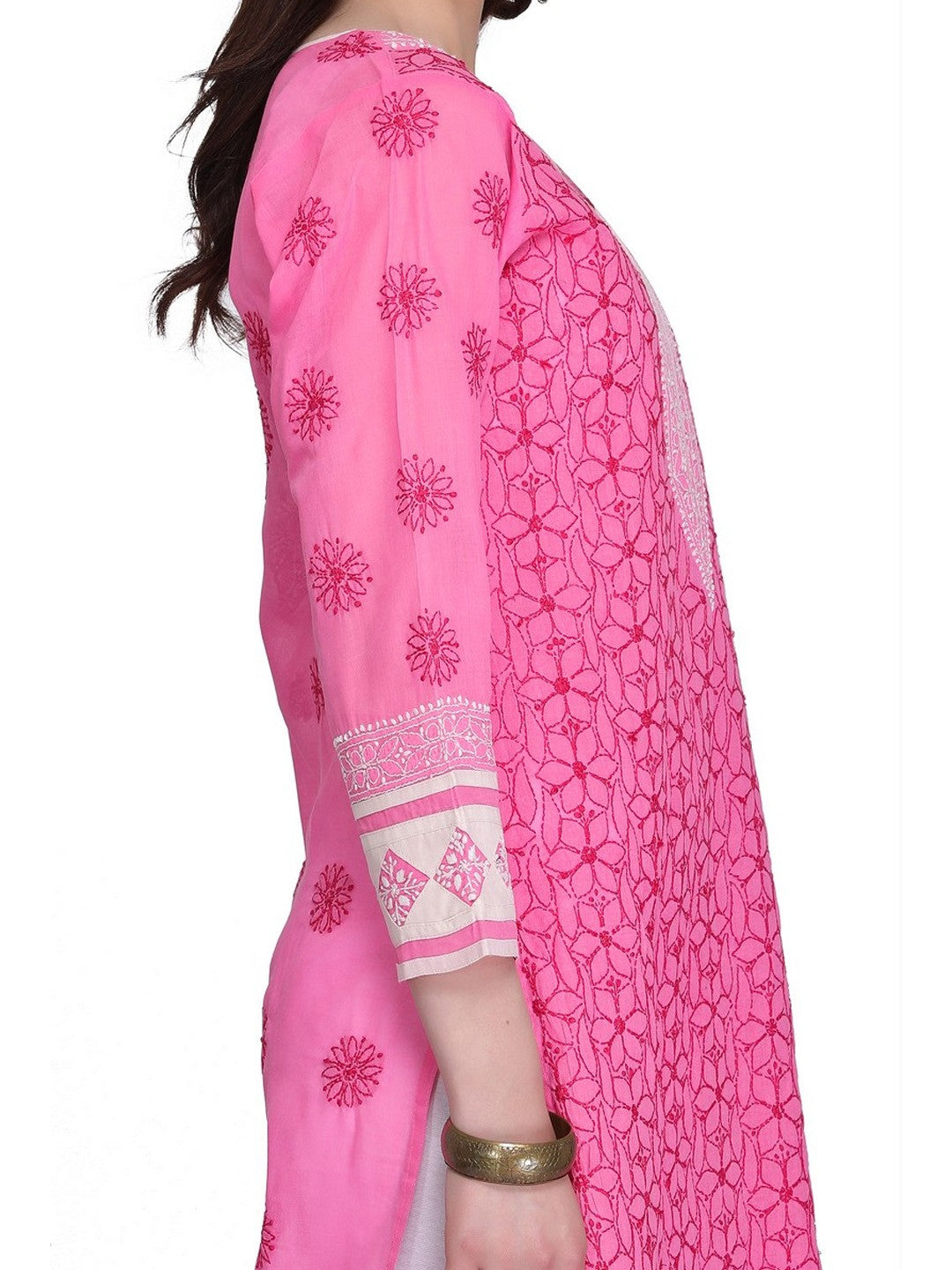 Ada Hand Embroidered Pink Cotton Lucknow Chikan Kurti- A272678