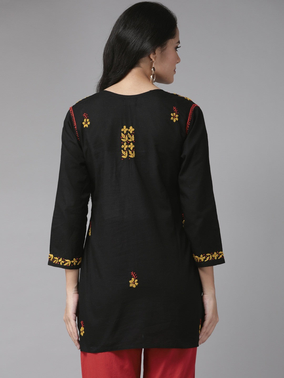 Ada Hand Embroidered Black Cotton Lucknowi Chikan Kurti A911117