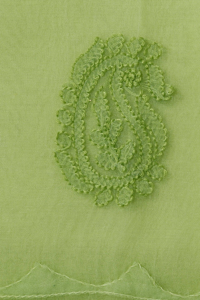 Ada Hand Embroidered Pear Green Organza Chikan Semi-stitched Kurta Piece A484760
