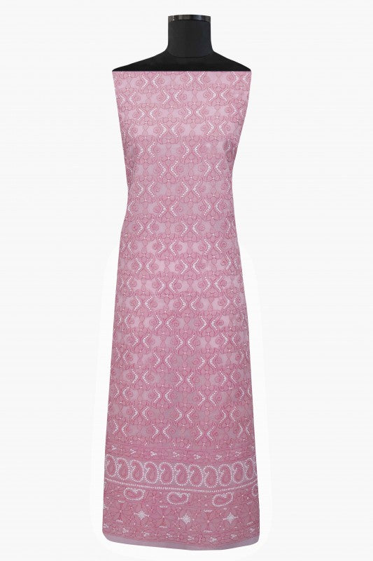 Ada Hand Embroidered Pink Cotton Lucknowi Chikan Unstitched Suit Piece–A100179