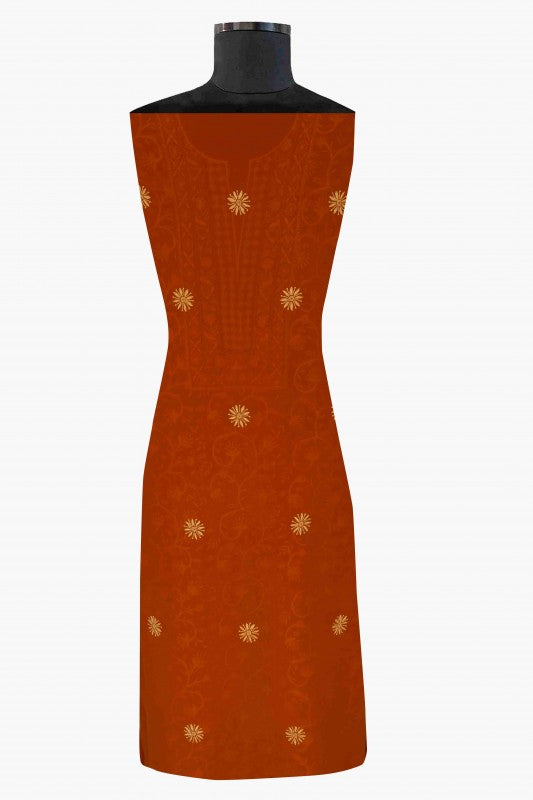 Ada Hand Embroidered Rust Pure Georgette Lucknowi Chikan Unstitched Kurta Dupatta Set A480978