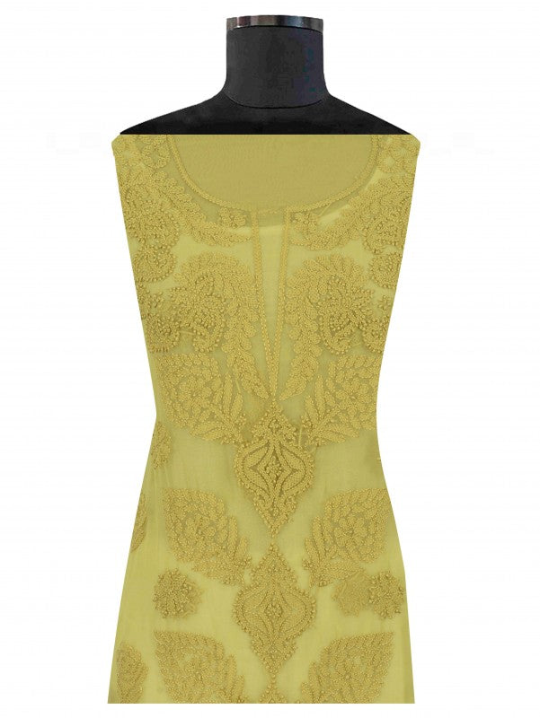 Ada Hand Embroidered Chartreuse Green Georgette Lucknowi Chikankari Unstitched Suit Piece A211227