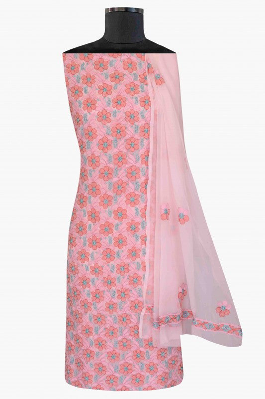 Ada Hand Embroidered Pink Georgette Lucknowi Chikan Unstitched Suit Piece A566784