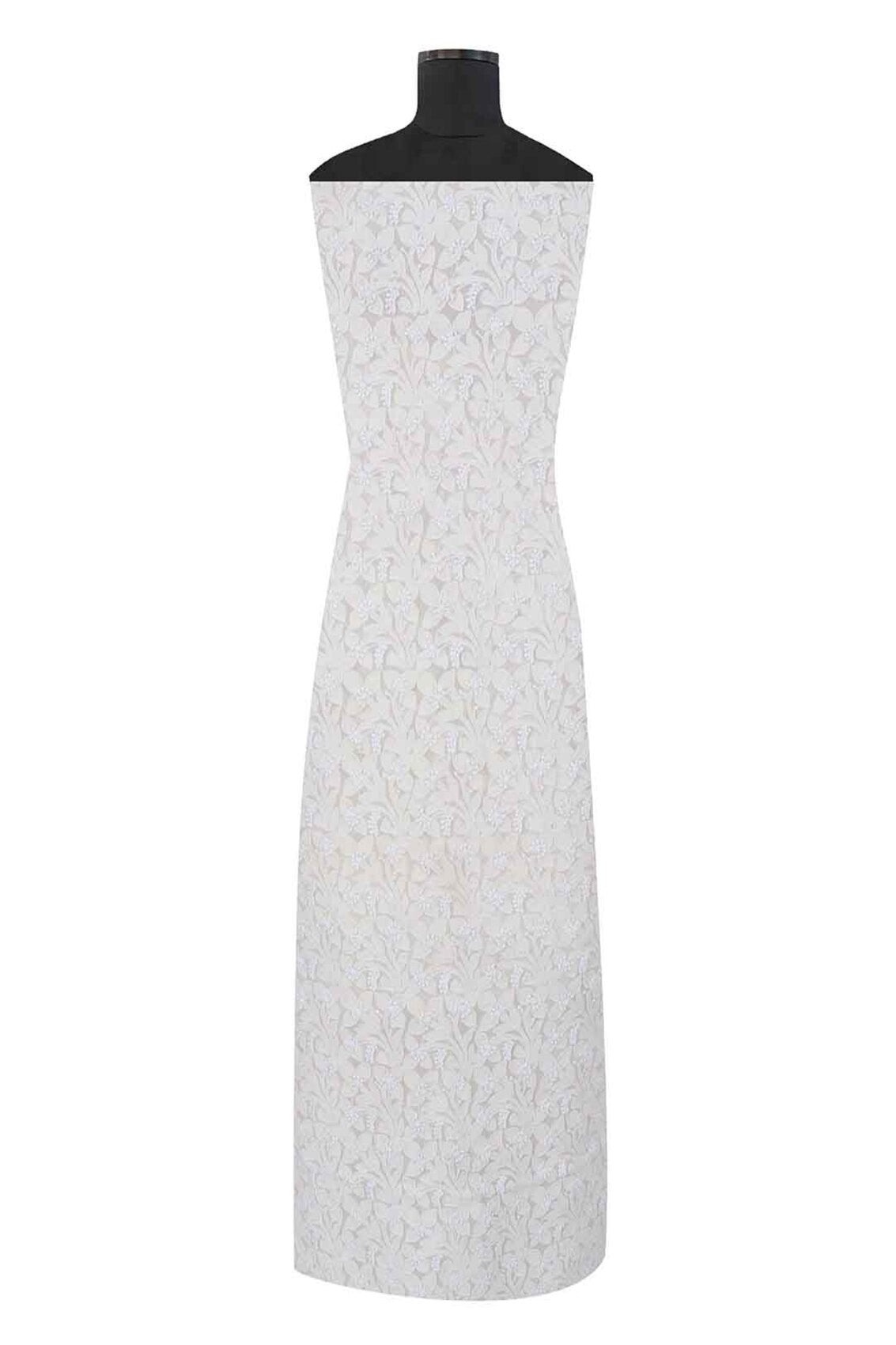 Ada Hand Embroidered Cream Chiffon Lucknowi Chikankari Unstitched Kurta Piece A94868