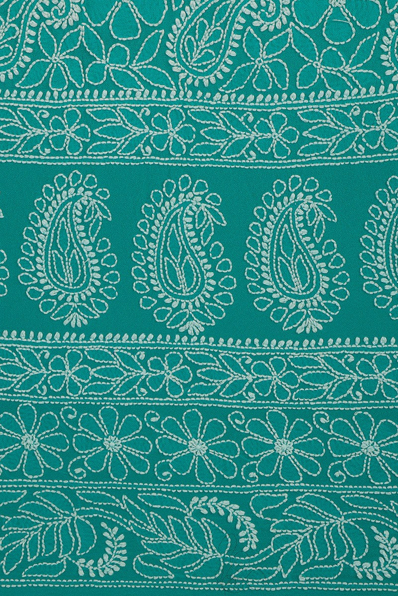 Ada Hand Embroidered Sea Green and White Shaded Pure Georgette Lucknowi Chikankari Lehenga Set A604118