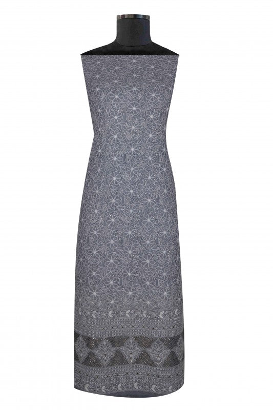 Ada Hand Embroidered Grey Georgette Unstitched Kurta Dupatta Set A526842