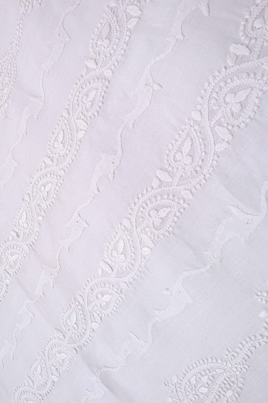 Ada Hand Embroidered White Cotton Lucknowi Chikankari Unstitched Men's Kurta Piece 01A122032