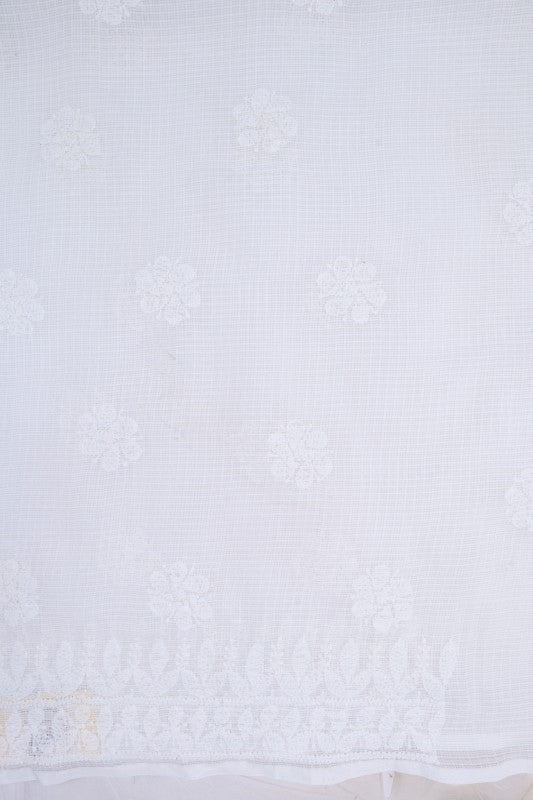 Ada Hand Embroidered White Kota Lucknowi Chikan Unstitched Kurta Piece A623134