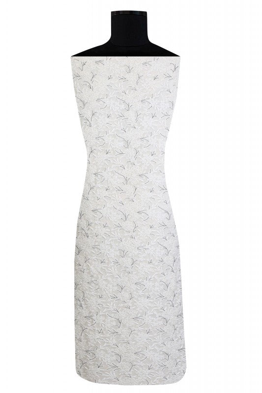 Ada Hand Embroidered White Pure Georgette Lucknowi Chikan Unstitched Kurta Dupatta Set With Pearl Work- A199028