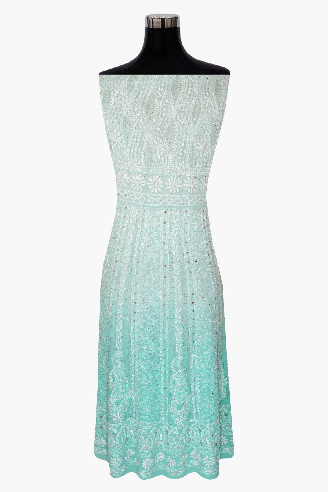 Ada Hand Embroidered Dual Shade Of Sea Green Pure Georgette Lucknowi Chikankari Semi-Stitched Anarkali Kurta Dupatta Set With Muqaish Work 01A313773
