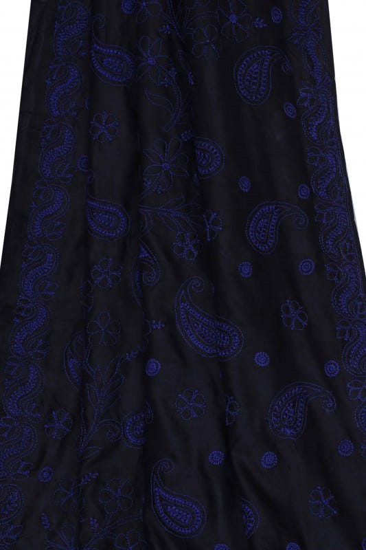 Ada Hand Embroidered Black Silk Lucknowi Chikankari Saree With Blouse-A621718