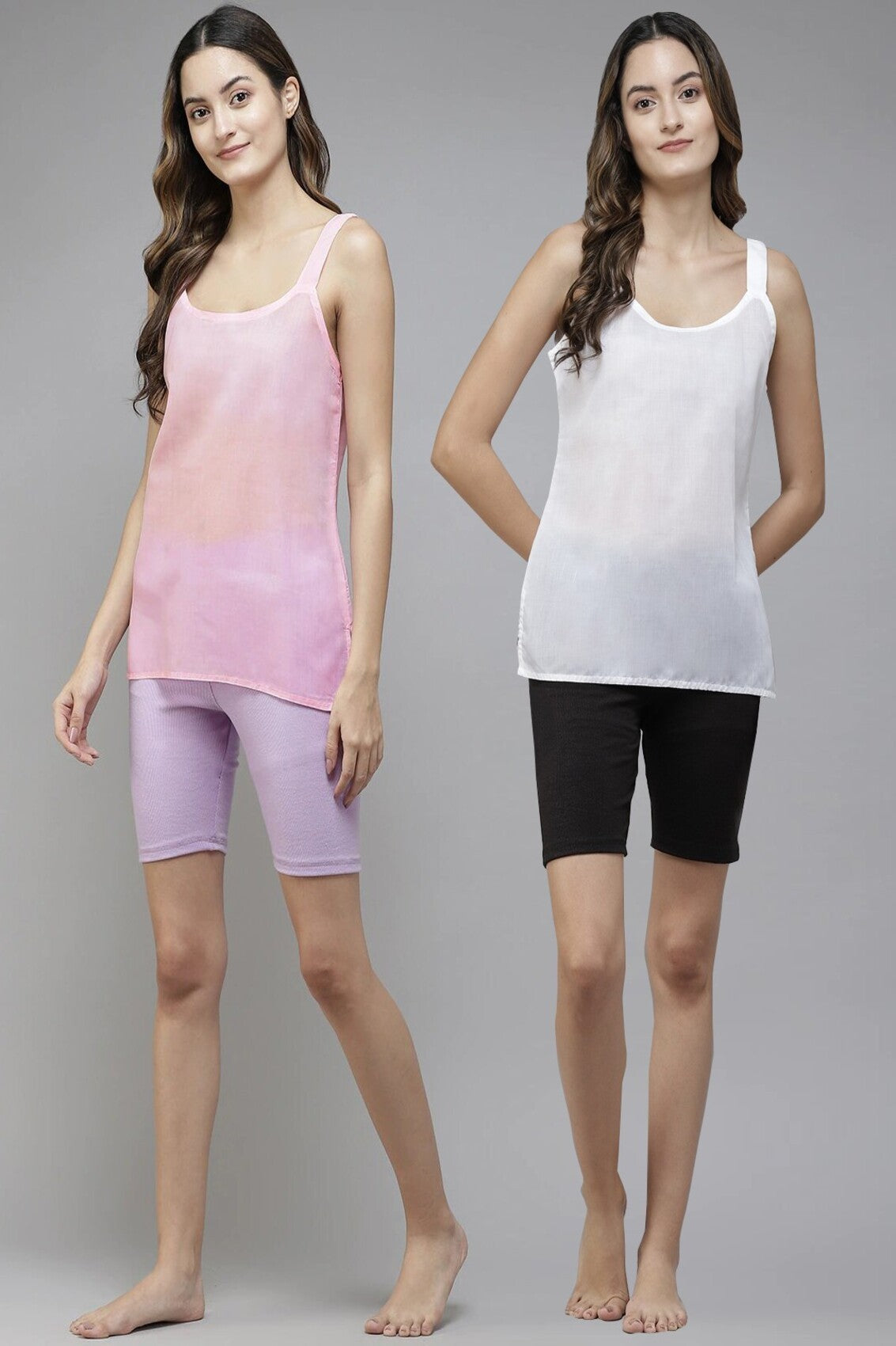 Ada White & Pink Cotton Short Slips Combo of 2 A111163.