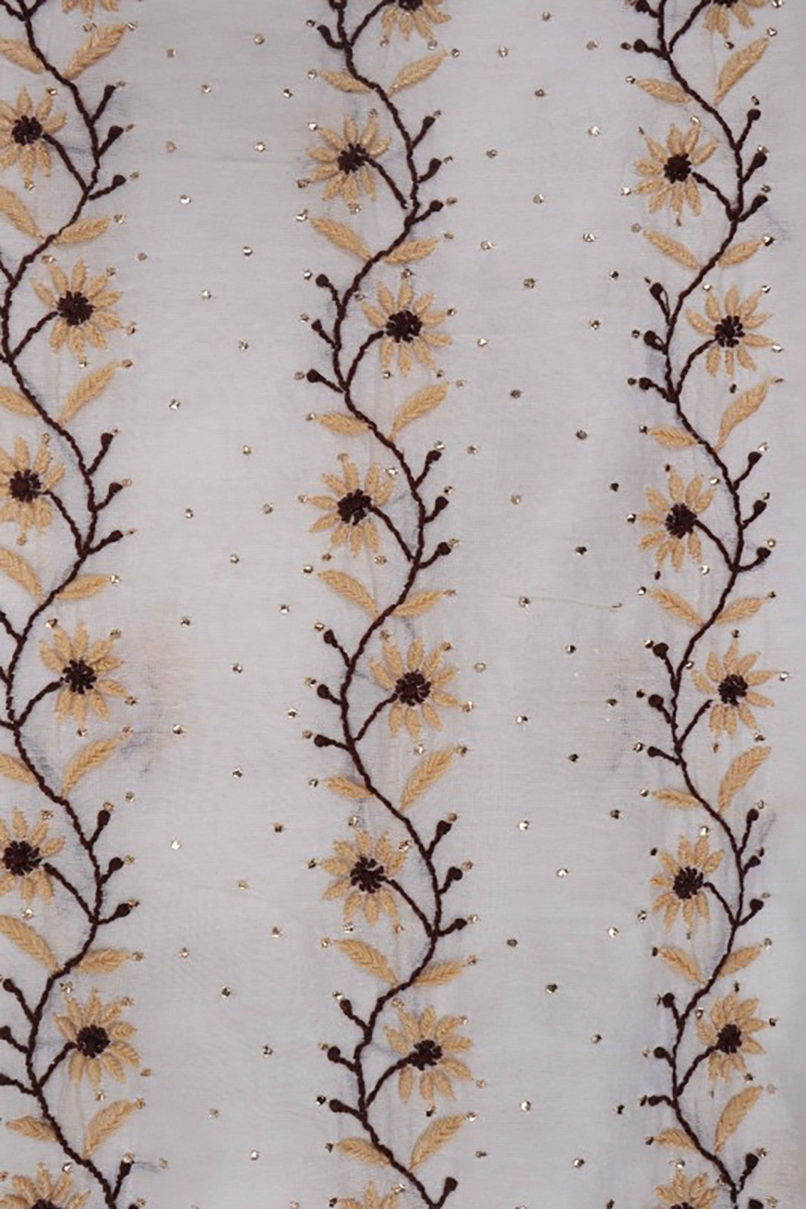 Ada Hand Embroidered Cream Chanderi Lucknowi Chikankari Unstitched Kurta Dupatta Set With Muqaish Work A570898
