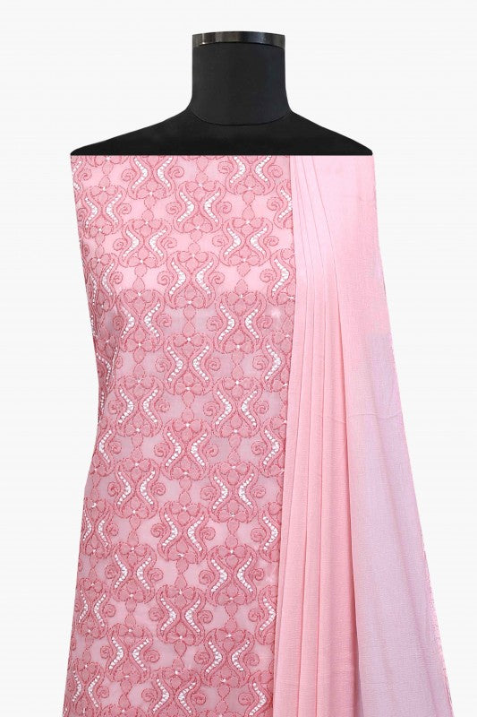 Ada Hand Embroidered Pink Cotton Lucknowi Chikan Unstitched Suit Piece–A100179