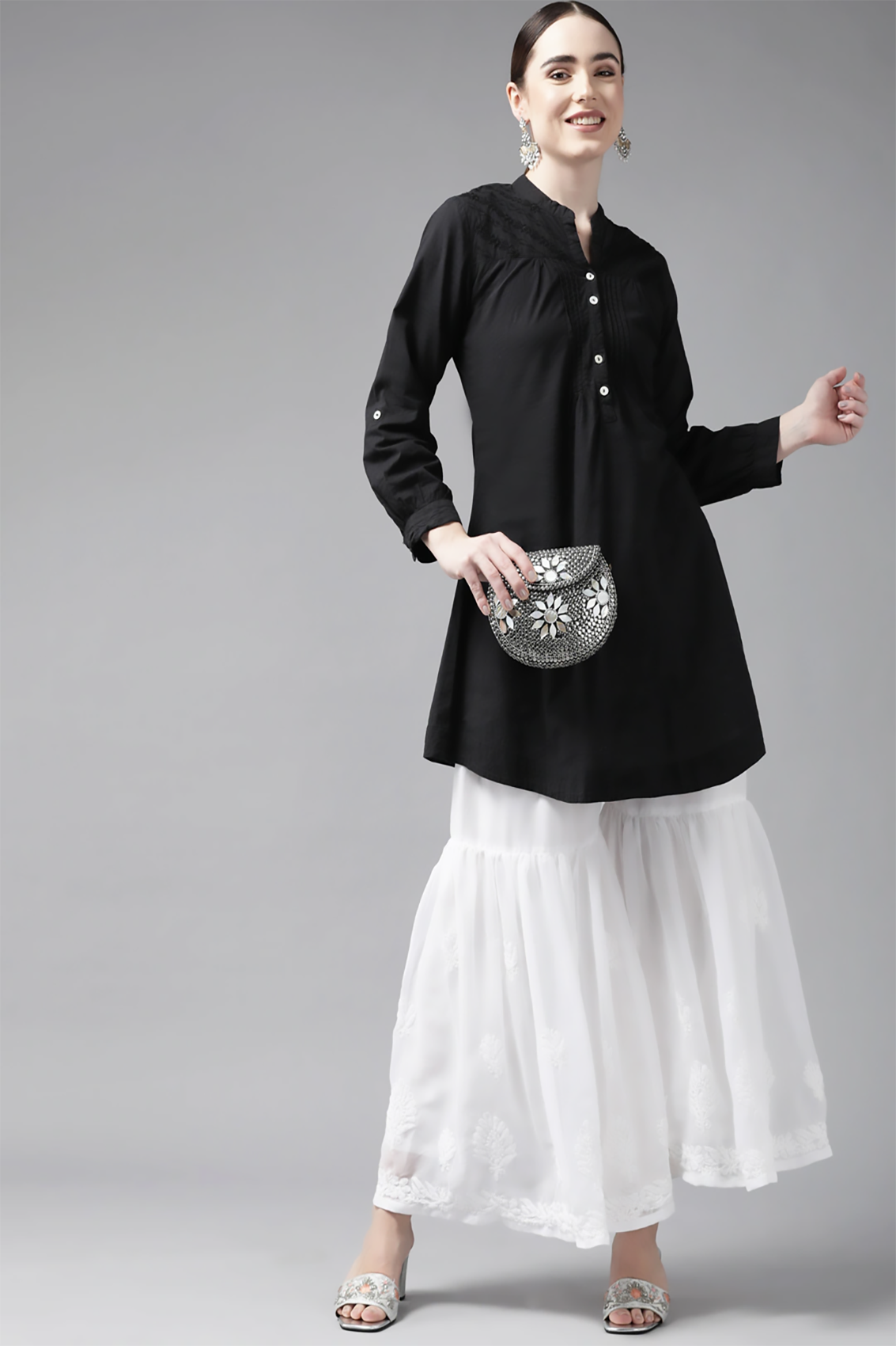 Ada Hand Embroidered White Georgette Lucknowi Chikankari Palazzo A711162