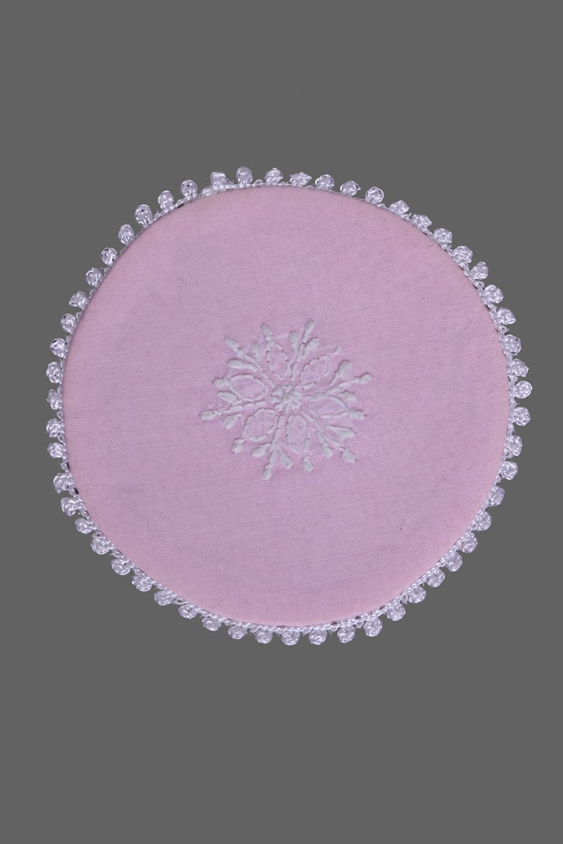 Ada Hand Embroidered Pink Cotton Lucknowi Chikankari Table Coaster-A611645