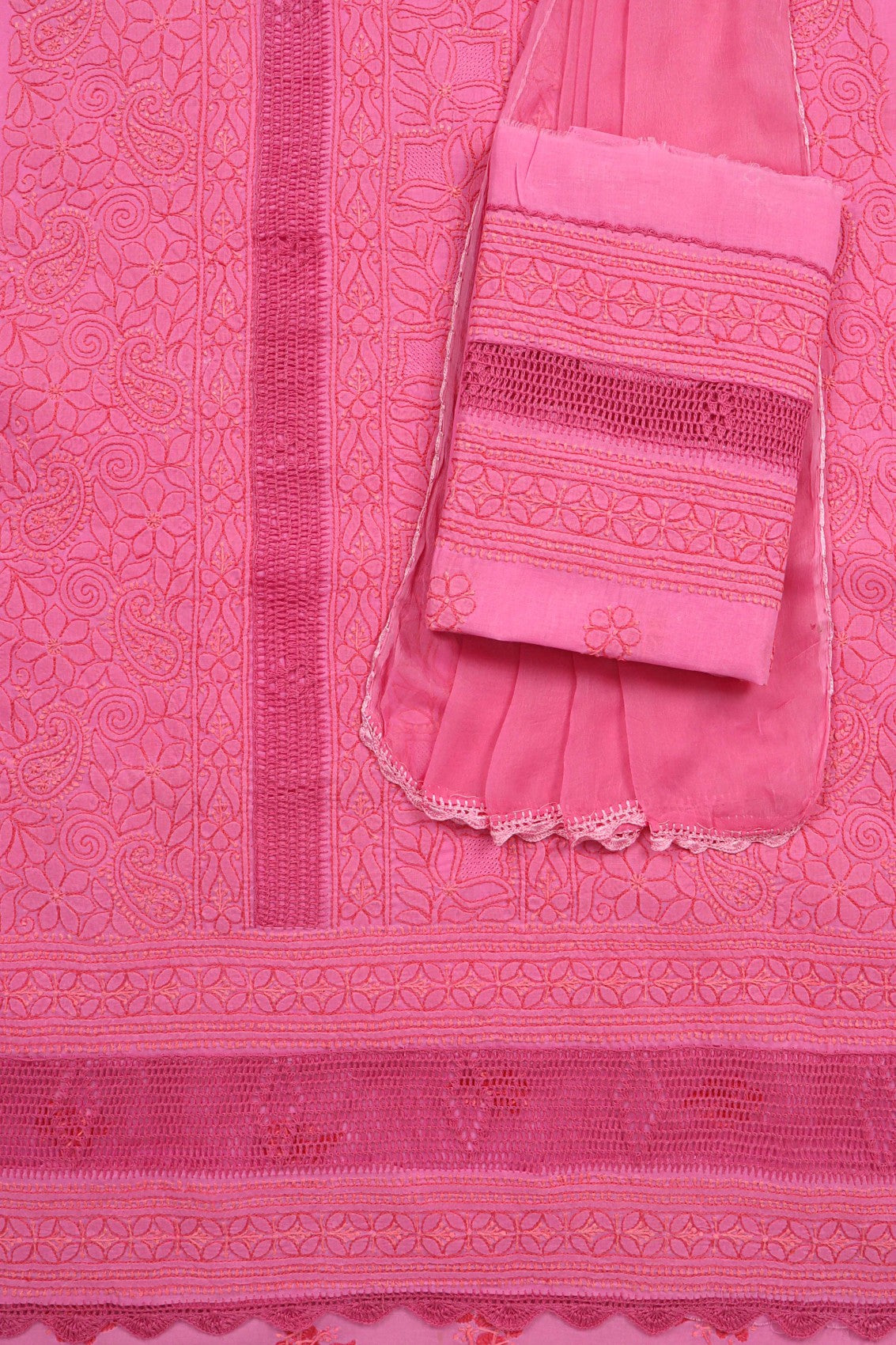 Ada Hand Embroidered Onion Pink Cotton Lucknowi Chikankari Unstitched Suit Piece A473709